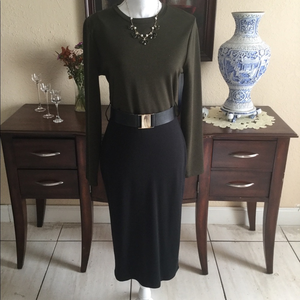 Knit Black and olive Dress With Belt 💋
